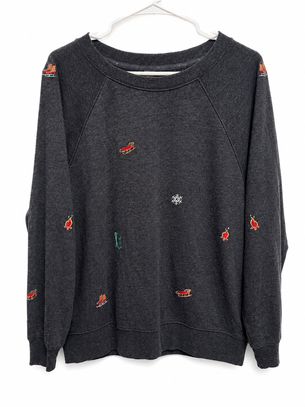 Lou & Grey Embroidered Winter Ski Crewneck Sweatshirt Gray Size M